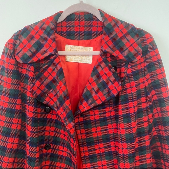 VINTAGE 100% Wool Red Tartan Plaid Pendleton Peacoat w/ Belt Sz M - Picture 8 of 14